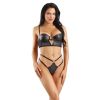 Fantasy Lingerie Edge Quilted Wetlook and Mesh Bra & Strappy Panty Set-Black L/XL