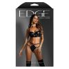 Fantasy Lingerie Edge Quilted Wetlook and Mesh Bra & Strappy Panty Set-Black L/XL